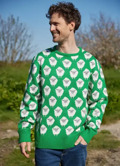 Unisex Green Knit Sheep Sweater